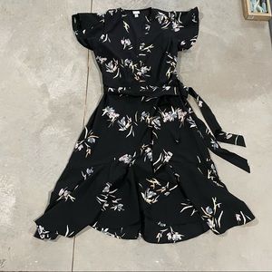 Target Faux Wrap Flutter Sleeve Black Floral Dress